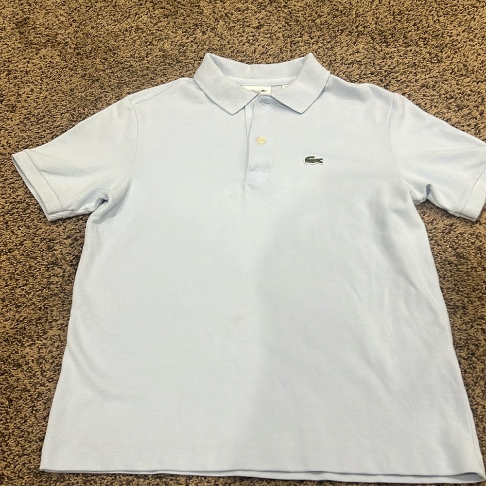 Lacoste Shirt Boys 12 light blue Short Sleeve Crocodile Logo Collared Cotton
